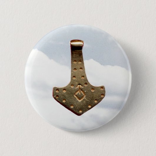 Gold Thor's Hammer Wolken Rundknopf Button (Vorderseite)
