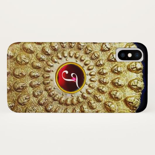 GOLD THRACIAN DISK MONOGRAM Red Ruby Gem Case-Mate iPhone Hülle (Rückseite (Horizontal))