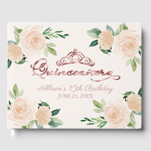 Gold-Tiara Blush Pink Floral Quinceanera-Gästebuch Gästebuch