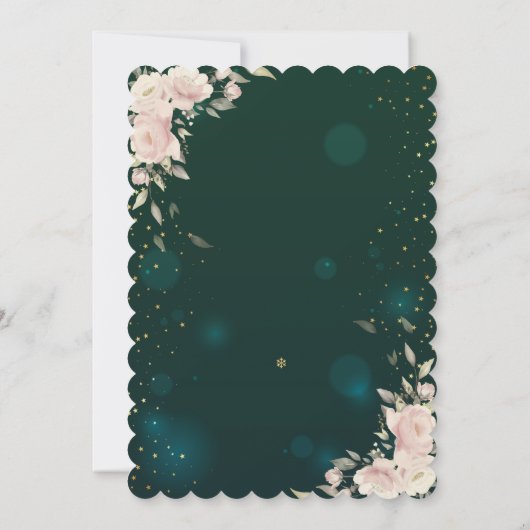 Gold Tiara, Boho Blume Green Quinceañera Einladung (Rückseite)