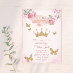 Gold Tiara & Butterfliegen Princess Baby Shower Einladung