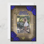 Gold Tiara Butterflies Blue Rose Sweet 16 Einladung (Rückseite)