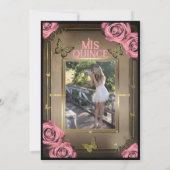 Gold Tiara Butterflies Pink Roses Quinceañera Einladung (Rückseite)