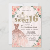 Gold Tiara, Confetti, Kleid, gestreiftes Blumensüß Einladung (Vorderseite)