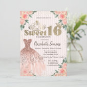 Gold Tiara, Confetti, Kleid, gestreiftes Blumensüß Einladung (Stehend Vorderseite)