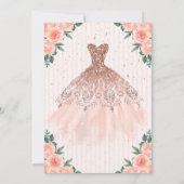 Gold Tiara, Confetti, Kleid, gestreiftes Blumensüß Einladung (Rückseite)