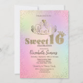 Gold Tiara Confetti Prinzessin Holographic Sweet 1 Einladung (Vorderseite)