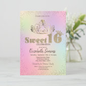 Gold Tiara Confetti Prinzessin Holographic Sweet 1 Einladung (Stehend Vorderseite)