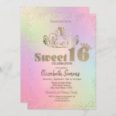 Gold Tiara Confetti Prinzessin Holographic Sweet 1 Einladung (Vorne/Hinten)