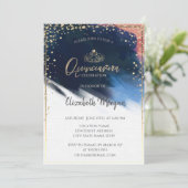 Gold Tiara, Confetti, Wasserfarbenpinselstriche Einladung (Stehend Vorderseite)