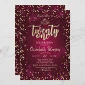 Gold Tiara, Diamonds Burgund 21. Geburtstag Party Einladung (Vorne/Hinten)