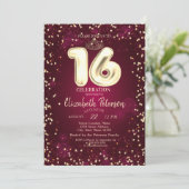 Gold Tiara, Diamonds Burgundy Sweet 16 Party Einladung (Stehend Vorderseite)