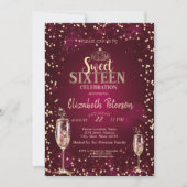 Gold Tiara, Diamonds Champagne Glass Sweet 16 Einladung (Vorderseite)