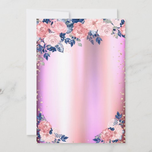 Gold Tiara Diamonds Rose Blue Pink Sweet 16 Einladung (Rückseite)