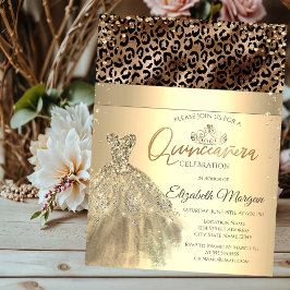 Gold Tiara, Dress Leopard Print Quinceañera Einladung