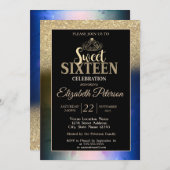 Gold Tiara Glitzer Bokeh Ombre Farbige Süße 16 Einladung (Vorne/Hinten)