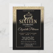 Gold Tiara Glitzer Bokeh Ombre Sweet 16 Party Einladung (Vorderseite)