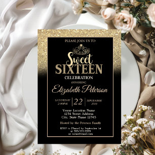 Gold Tiara Glitzer Bokeh Ombre Sweet 16 Party Einladung