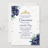 Gold Tiara Glitzer und Blumenquinceanera Einladung (Vorderseite)