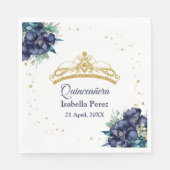 Gold Tiara Glitzer und Blumenquinceanera Serviette (Vorderseite)