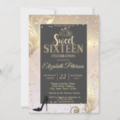 Gold Tiara High Heel Sweet Diamonds 16 Party Einladung (Vorderseite)