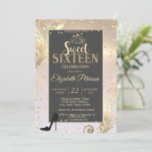 Gold Tiara High Heel Sweet Diamonds 16 Party Einladung (Stehend Vorderseite)