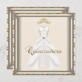 Gold Tiara Party Dress Gold Quinceanera Einladung (Vorne/Hinten)