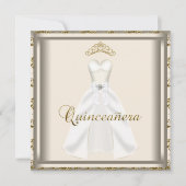 Gold Tiara Party Dress Gold Quinceanera Einladung (Vorderseite)