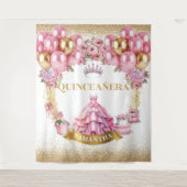Gold Tiara Quinceañera Hintergrund Rosa Feier Wandteppich (Vorderseite)
