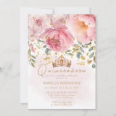 Gold Tiara Rosa Rosa Elegantes Flora Quinceñera Einladung (Vorderseite)