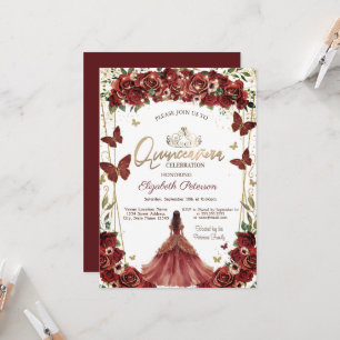 Gold-Tiara, Roter Blumen Schmetterlinge Kleid Einladung