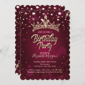 Gold Tiara Stars Red Birthday Party Einladung (Vorne/Hinten)