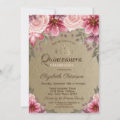 Gold Tiara, String Lights Blume Kraft Quinceañera Einladung (Vorderseite)