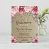 Gold Tiara, String Lights Blume Kraft Quinceañera Einladung (Stehend Vorderseite)