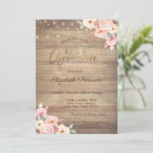 Gold Tiara, String Lights Blumenholz Quinceañera Einladung (Stehend Vorderseite)