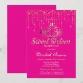 Gold Tiara String Lights Princess Pink Sweet 16 Einladung (Vorne/Hinten)