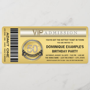 Gold Ticket 50. Geburtstagsfeier Einladung