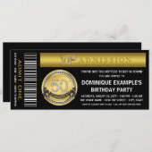 Gold Ticket 50. Geburtstagsparty Einladung (Vorne/Hinten)