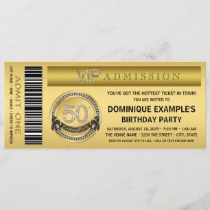Gold Ticket VIP 50. Geburtstagsparty Einladung
