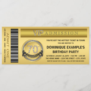 Gold Ticket VIP 70. Geburtstagsfeier Einladung