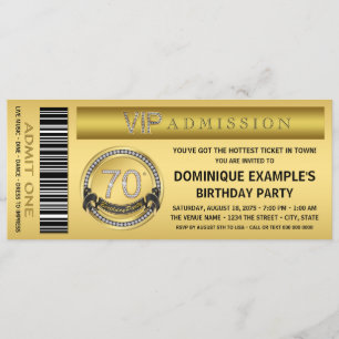 Gold Ticket VIP 70. Geburtstagsparty Einladung