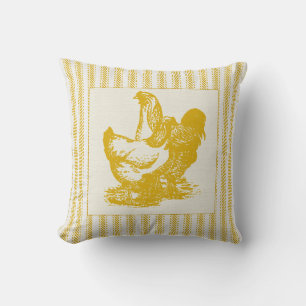 Gold-Ticking mit Hahn und Huhn Kissen