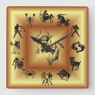 Gold Tierkreis ~ Astrologische Zeichen ~ Stier ~ Quadratische Wanduhr