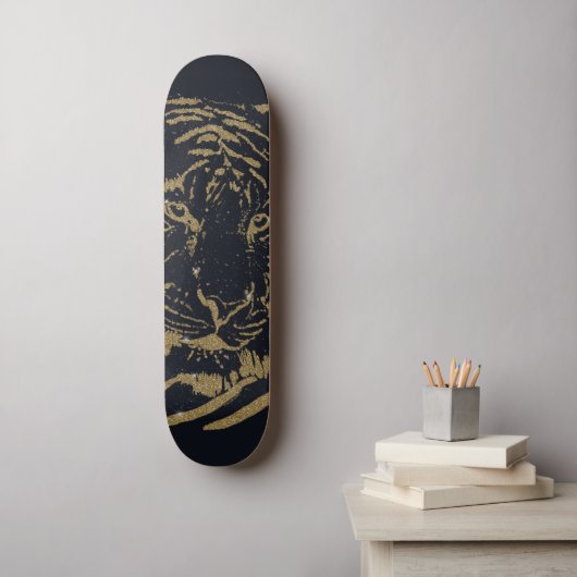 Gold Tiger Black Design Skateboard (Wandkunst)
