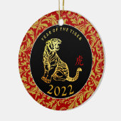 Gold Tiger Chinesisch Neues Jahr 2021 Text zurück  Keramik Ornament (Links)
