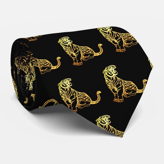 Gold Tiger Papercut Chinesisch Neujahr Zodiac Blac Krawatte (Gerollt)