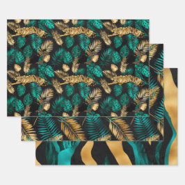 Gold Tiger Print with Tropical Leaves Pattern Geschenkpapier Set