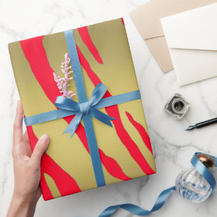 Gold Tiger Stripes Red Geschenkpapier