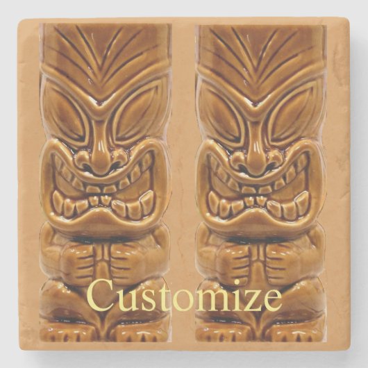 Gold Tiki Skulptur Thunder_Cove Steinuntersetzer (Vorderseite)