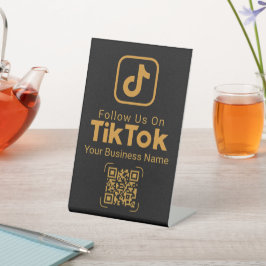 Gold TikTok Follow Us QR Code Business Name Sockelschild
